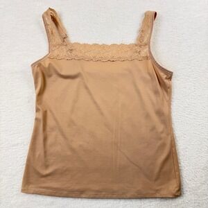 Vassarette Slip Camisole Tank Top Women Medium Tan Lace Trim Adjustable Straps